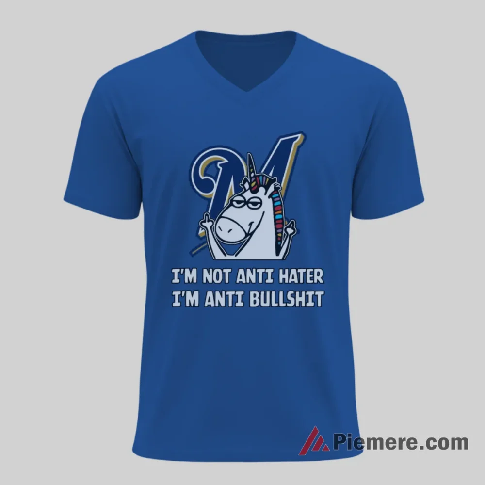 Unicorn Milwaukee Brewers Anti Hater Attitude Fan Shirt on royal blue v-neck shirt for men graphic tee