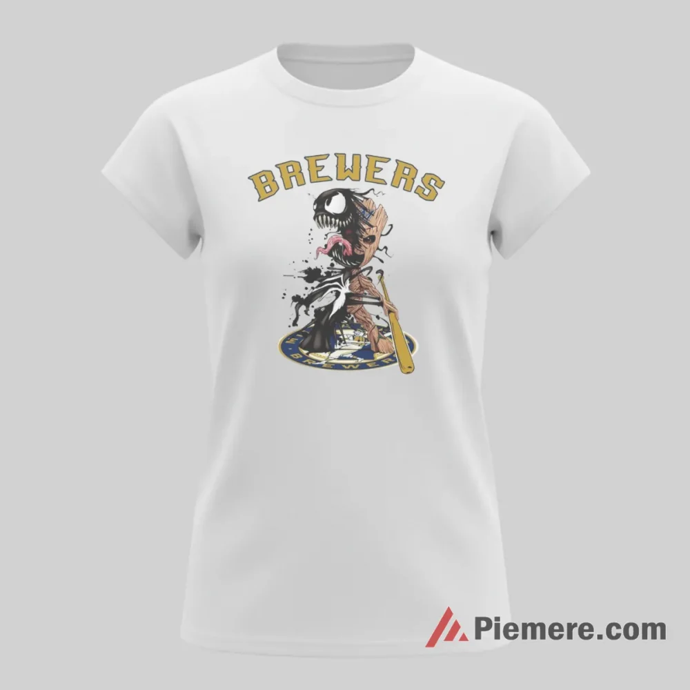 Venom Groot Milwaukee Brewers Dark Comic Baseball Shirt on white short sleeve shirt for women graphic tee
