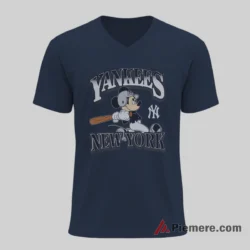 Vintage Yankees New York Mickey Batter Crest Shirt on navy v-neck shirt for men graphic tee