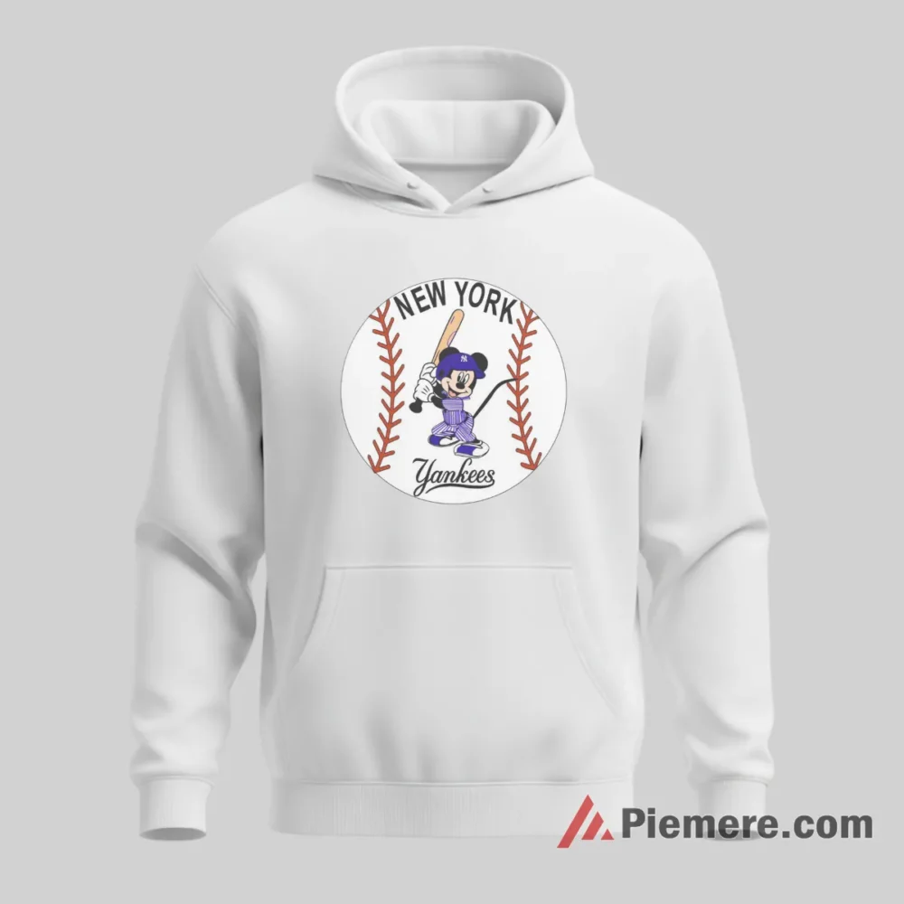 Yankees Baseball Badge Mickey Batter Circle Shirt on white hoodie for men graphic tee