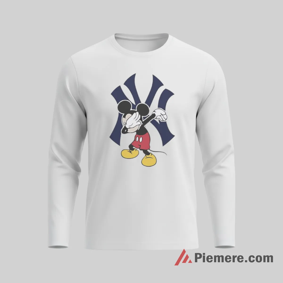 Yankees Dabbing Mickey Big Logo Celebration Shirt on white long sleeve shirt for men graphic tee