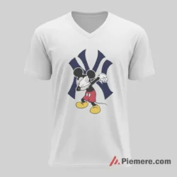 Yankees Dabbing Mickey Big Logo Celebration Shirt on white v-neck shirt for men graphic tee