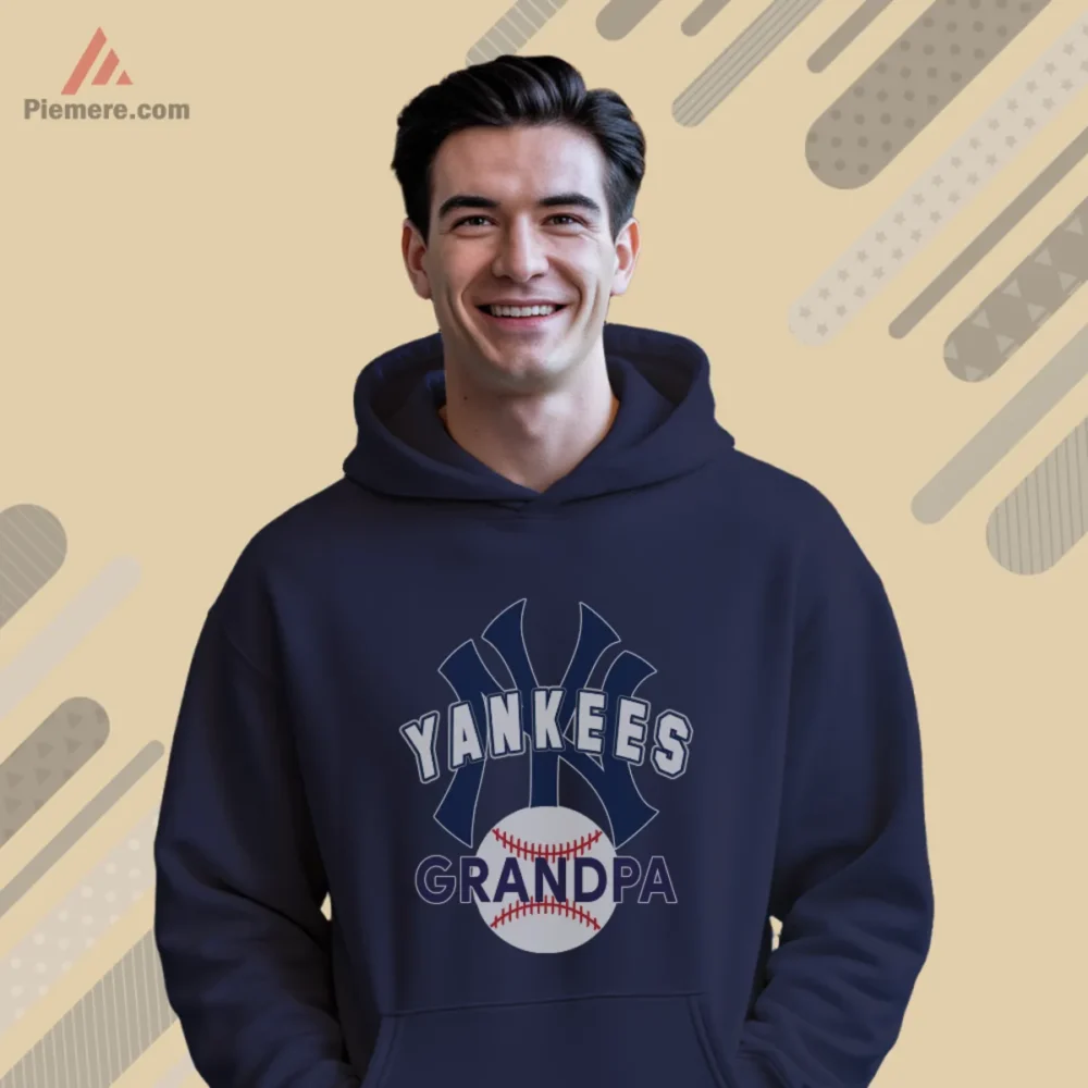 Yankees Grandpa Shirt with bold baseball graphic on navy hoodie