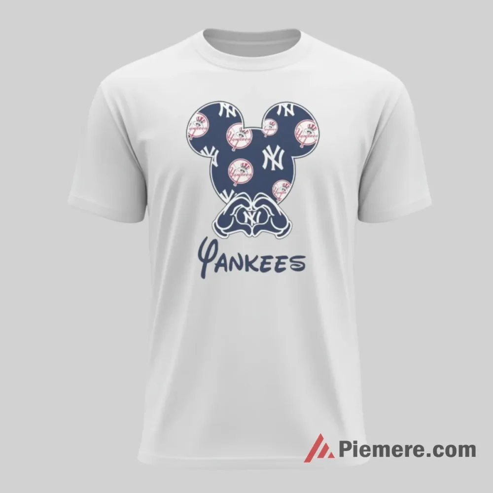 Yankees Logo Mickey Head Baseball Pattern Shirt on white short sleeve shirt for men graphic tee