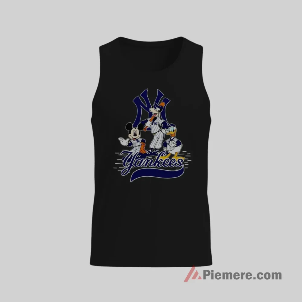 Yankees Ny Logo Mickey Goofy Donald Stack Shirt on black tank top for men graphic tee